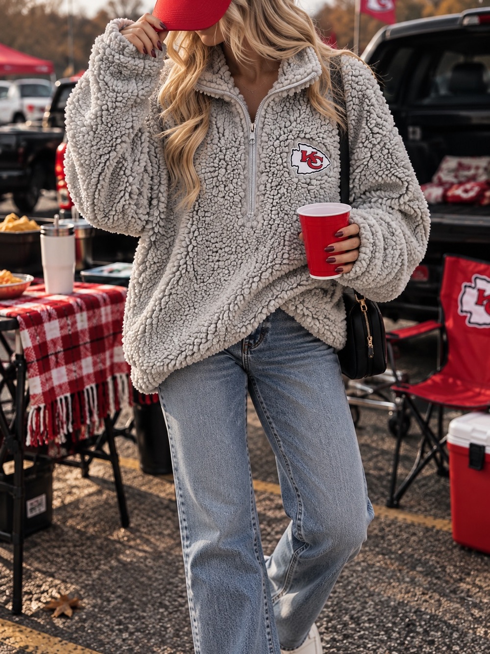 Kansas City Chiefs Gray Sherpa Quarter Zip Fleece Women M
